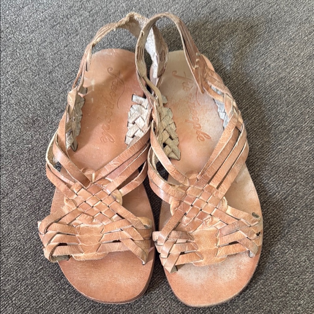 Free People Tan Leather Sandals Minimalist Design